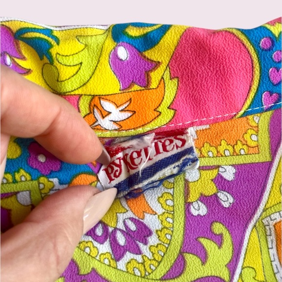 Vintage 60s Pykettes Psychedelic Top Button Up Large - Picture 7 of 8